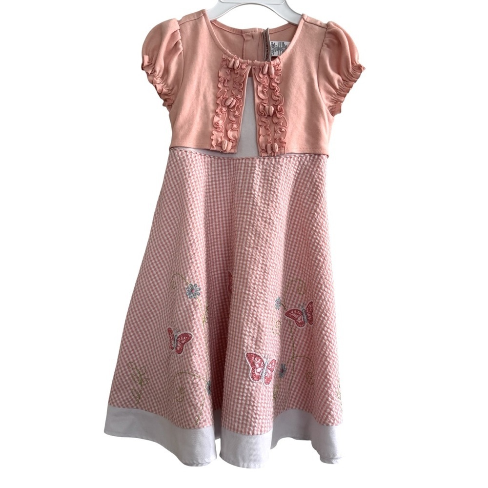 Y2K YoungLand Preach Midi Dress Gingham Embroidered Floral Butterflies Girls 8